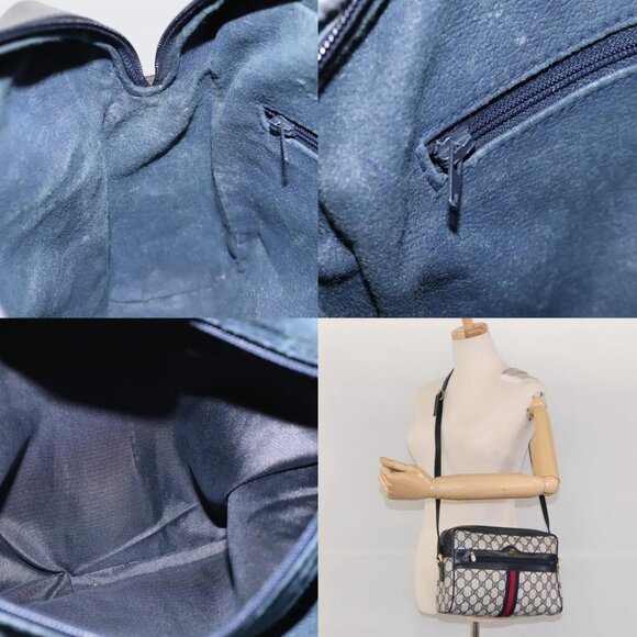 GUCCI GG Supreme Sherry Line Bag PVC Navy Gold Red 42 01 4071 Auth KD539 - Picture 13 of 14